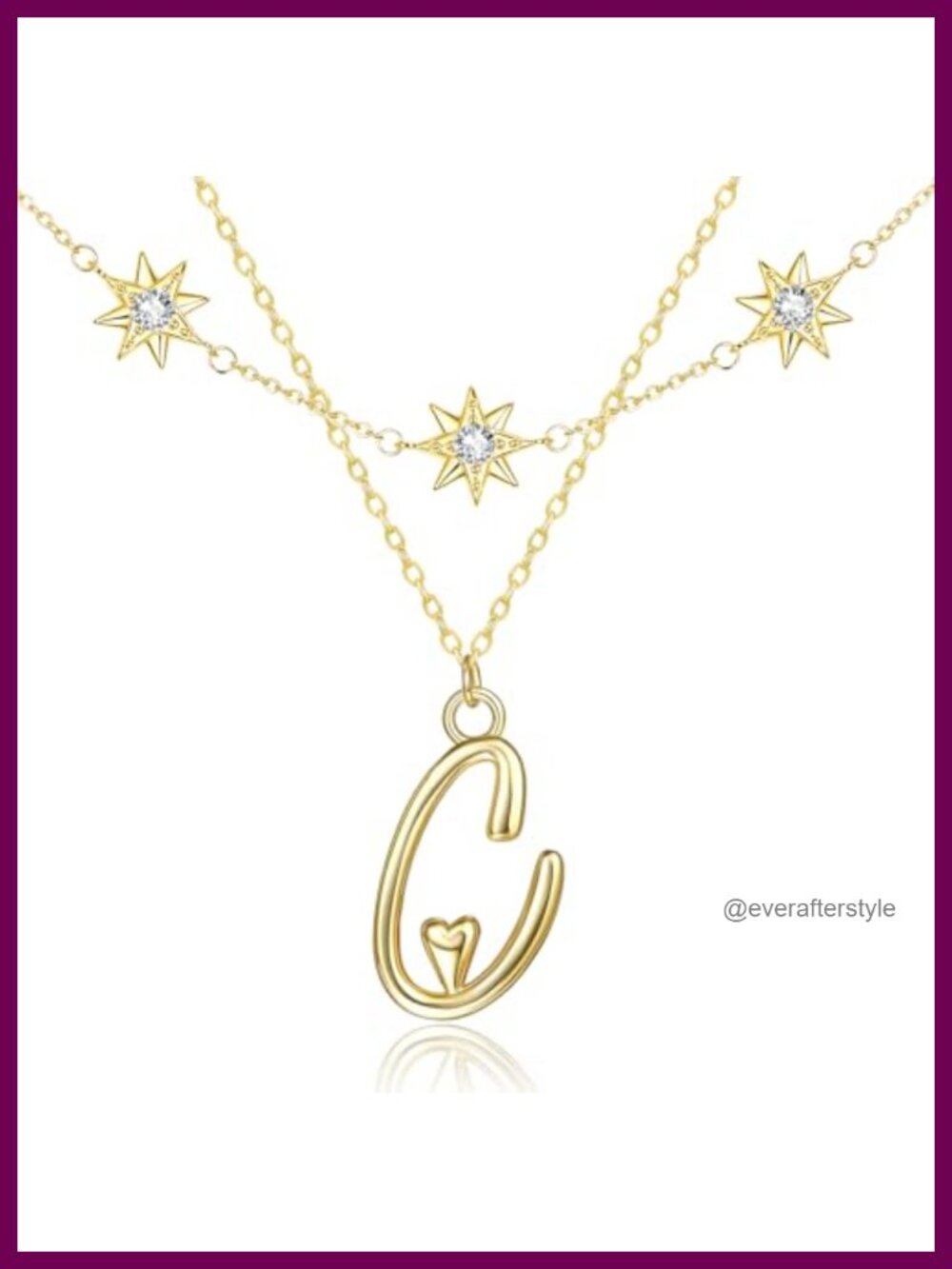 14K Gold Plated Initial Pendant Necklace with Star Choker Cubic Zirconia Layered